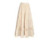 MOFFNNOL Gonna a Pieghe da Donna in Velluto a Coste con Vita Elasticizzata e Volant, Gonna Midi fluida con Elastico in Vita, Casual, Tinta Unita, Linea ad A, Lunghezza Lunga, Bianco XXS