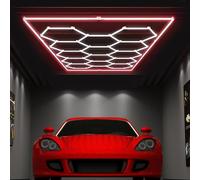 MOFGOE Lampada da Garage Esagonale, luci LED esagonali Fai da Te, Luce a Nido d'Ape con Cornice Rettangolare, 672 W 73920 LM 6500 K, 14 Griglie, per Garage, seminterrato, Magazzino,Rosso