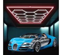 MOFGOE Luce LED Esagonale per Garage con Cornice Rettangolare, Bianco Naturale 6500K, luminosità Elevata 73920 Lumen, per Magazzini, seminterrati, palestre, barbieri, saloni,Rosso