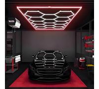 MOFGOE Luci LED esagonali Fai da Te, 73920 lm, 6500 K, 672 W, plafoniera LED Esagonale da Garage a 14 Griglie, con Cornice Rettangolare Colorata, per Garage, Officina di Bellezza per Auto,Rosso