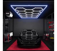 MOFGOE Luci LED esagonali Fai da Te, 73920 lm, 6500 K, 672 W, plafoniera LED Esagonale da Garage a 14 Griglie, con Cornice Rettangolare Colorata, per Garage, Officina di Bellezza per Auto,Blu