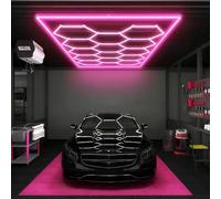 MOFGOE Luci LED esagonali Fai da Te, 73920 lm, 6500 K, 672 W, plafoniera LED Esagonale da Garage a 14 Griglie, con Cornice Rettangolare Colorata, per Garage, Officina di Bellezza per Auto,Rosa