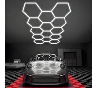 MOFGOE Plafoniera LED Esagonale per Garage, Sistema di luci LED esagonali a Nido d'Ape, luminosità Elevata, Bianco Naturale 6500K, per Magazzini, officine, palestre, scantinati,14 Grids