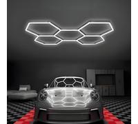 MOFGOE Plafoniera LED Esagonale per Garage, Sistema di luci LED esagonali a Nido d'Ape, luminosità Elevata, Bianco Naturale 6500K, per Magazzini, officine, palestre, scantinati,5 Grids