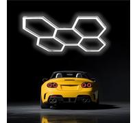 MOFGOE Sistema di Illuminazione Esagonale, luci LED esagonali Fai da Te, 168 W 20160 LM 5 Griglie, luci da soffitto a LED per officine di Detailing Auto, per Garage, Auto,Nero