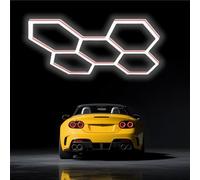 MOFGOE Sistema di Illuminazione Esagonale, luci LED esagonali Fai da Te, 168 W 20160 LM 5 Griglie, luci da soffitto a LED per officine di Detailing Auto, per Garage, Auto,Rosso