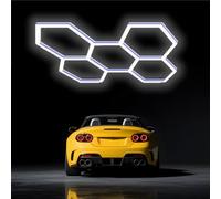 MOFGOE Sistema di Illuminazione Esagonale, luci LED esagonali Fai da Te, 168 W 20160 LM 5 Griglie, luci da soffitto a LED per officine di Detailing Auto, per Garage, Auto,Blu