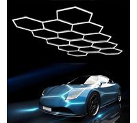 MOFGOE Sistema di Illuminazione Esagonale, luci LED esagonali Fai da Te, 54720 lm 456 W, luci a Nido d'Ape da soffitto, per Garage, autofficina, Officina di Pulizia Auto, Officina,14 Grids