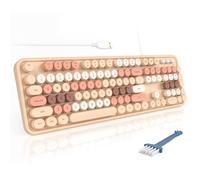 MOFII Tastiera con cavo, tastiera USB di dimensioni standard, Plug Play, colorata, retrò, rotonda, con supporto pieghevole, per PC e laptop Windows (tè al latte colorato)