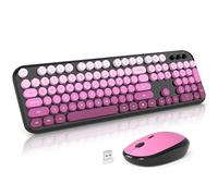 MOFII Tastiera wireless e mouse combinata, 2,4 GHz, stile retrò, tastiera full size, mouse silenzioso, ricevitore USB, plug and play, per PC, laptop, desktop, Windows (nero e rosa sfumato)