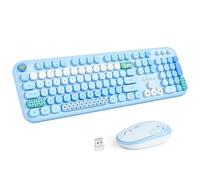MOFII Tastiera wireless e mouse combinata, formato standard, 2,4 G, Plug and Play, set di tastiera e mouse rotondi retrò per Windows, computer, desktop, PC, notebook (blu colorato)
