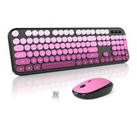 MOFII Tastiera wireless e mouse combinata, graziosa tastiera a grandezza naturale e mouse wireless, 2,4 GHz, stile retrò, set per PC/desktop/laptop/Windows (nero e rosa)