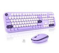 MOFII Tastiera wireless e mouse combinata, graziosa tastiera full size e mouse wireless, 2,4 GHz, stile retrò, set mouse wireless per PC/desktop/laptop/Windows (viola)