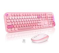 MOFII Tastiera wireless e mouse combinata, graziosa tastiera full size e mouse wireless, 2,4 GHz, stile retrò, set mouse wireless per PC/desktop/laptop/Windows (rosa colorato)
