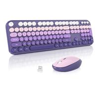 MOFII Tastiera wireless e mouse combinata, graziosa tastiera full size e mouse wireless, 2,4 GHz, stile retrò, set per PC/desktop/laptop/Windows (sfumatura viola)