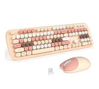 MOFII Tastiera wireless e mouse combinata, tastiera colorata di dimensioni standard con tasti rotondi, 2,4 G, simpatico mouse compatibile con PC/laptop/computer, colore tè al latte