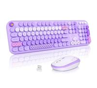 MOFII Tastiera wireless e mouse combinata, tastiera colorata e mouse regolabile, 2,4 GHz, set di tastiera e mouse retrò per PC/desktop/laptop/Windows (viola colorato)