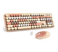 MOFII Tastiera wireless e mouse combinata, tastiera colorata per macchina da scrivere a tasti rotondi al latte, tastiera 2,4 G full size e mouse wireless carini, ricevitore USB Plug and Play, per