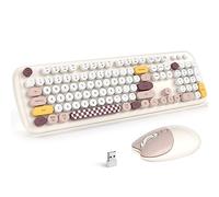 MOFII Tastiera wireless e mouse combinata, tastiera colorata per macchina da scrivere con tasti rotondi, 2,4 G, simpatico mouse compatibile con PC/laptop/computer (colore bianco latte)
