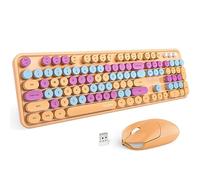 MOFII Tastiera wireless e mouse combinata, tastiera retrò con tasti rotondi, connessione senza interruzione da 2,4 GHz, simpatico mouse USB per PC/laptop/Windows XP/7/8/10 (arancione-colorato)