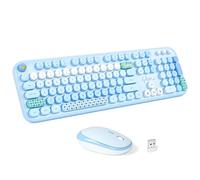 MOFII Tastiera wireless e mouse Combo - Blu pallido Full Size Plug and Play colorato tastiere per computer - 104 tasti rotondi keycap USB 2.4G carino tastiera per Windows/Laptop/Mac/Desktop/PC