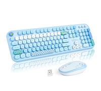 MOFII Tastiera wireless e mouse, graziosa tastiera retrò per macchina da scrivere e mouse silenzioso a 3 DPI, 2,4 GHz, set di mouse wireless per PC, laptop, desktop, Windows (blu colorato)
