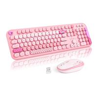 MOFII Tastiera wireless e mouse, graziosa tastiera retrò per macchina da scrivere e mouse silenzioso a 3 DPI, 2,4 GHz, set di mouse wireless per PC, laptop, desktop, Windows (rosa colorato)