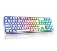 MOFII Tastiera wireless ergonomica curva trasparente, Tri-Mode BT5.0/2.4G | Tastiera per computer retroilluminata RGB, ricaricabile, per computer portatile/PC/desktop/iPad/smartphone/Smart TV, bianco