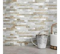 MOFIT - Piastrella 3D autoadesiva da parete, con mattoni in pietra, per cucina, piastrelle adesive da parete per bagno, camino, vanità (marrone castello, 5 fogli)