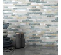 MOFIT - Set di 10 fogli di piastrelle adesive 3D per alzatina da cucina e bagno, piastrelle di mosaico lineari in marmo (blu, verde, grigio)