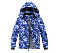 MoFiz Giacca da Sci Bambini Invernale Cappotto in Pile Caldo da Neve Impermeabile Antivento Giacche Ragazzi con Cappuccio Rimovibile Mimetico Blu L(13-16 anni)