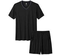 MoFiz Pigiama da Uomo a Maniche Corte, Pigiama da Salotto, Pantaloncini Comodi e Leggeri, Nero, L