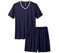 MoFiz Pigiama Uomo Corto Estivo Pigiami Due Pezzi da Uomo Set Maniche Corte Pigiami Abbigliamento da Notte Casual Casa Comoda Leggero Blu Marino Taglia US L/EU XL