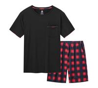 MoFiz Pigiama Uomo Estivo Corto Pigiami Due Pezzi Manica Corta Pigiama Camicia e Pantaloncini Pigiama a Quadri Morbido Comoda con Tasche Nero Taglia US M/EU L