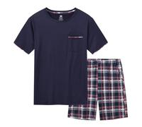 MoFiz Pigiama Uomo Estivo Corto Pigiami Due Pezzi Manica Corta Pigiama Camicia e Pantaloncini Pigiama a Quadri Morbido Comoda con Tasche Blu Marino Taglia US 3XL/EU 4XL