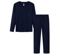 MoFiz Pigiama Uomo Lungo Invernale Morbido Collo a V Set di Pigiama Pigiami Due Pezzi Manica Lunga Notte Camicia e Pantaloni Pigiama con Tasche Blu Marino US M/EU L