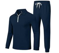 MoFiz Tuta Uomo Completa Casual Sportiva Tuta da jogging Manica Lunga 2 Pezzi 1/4 Cerniera Felpa e Pantaloni con Tasche Blu marino Taglia US L/EU XL