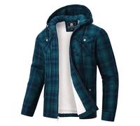 MoFiz Uomo Camicia di Flanella a Quadri Giacca di Cotone Invernale Foderata Camicia da Boscaiolo Manica lunga con Cappuccio e Cinque Tasche Natale Verde Blu EU 3XL