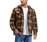 MoFiz Uomo Camicia di Flanella a Quadri Giacca di Cotone Invernale Foderata Camicia da Boscaiolo Manica lunga con Cappuccio e Cinque Tasche Natale Marrone Nero EU L
