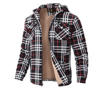 MoFiz Uomo Camicia di Flanella a Quadri Giacca di Cotone Invernale Foderata Camicia da Boscaiolo Manica lunga con Cappuccio e Cinque Tasche Natale Nero XL