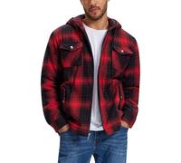 MoFiz Uomo Camicia di Flanella a Quadri Giacca di Cotone Invernale Foderata Camicia da Boscaiolo Manica lunga con Cappuccio e Cinque Tasche Natale Rosso Nero EU XXL