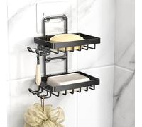 Moforoco Portasapone doppio per doccia, senza foratura, in acciaio inox 304, montaggio a parete, con 4 ganci e porta rasoio, portasapone da doccia per bagno e cucina
