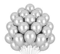 MOFOVS | 50 Palloncini Argento Metallizzati 30 Cm Lucenti 2a Generazione Lattice Naturale Biodegradabili Ecologici Gonfiabili Aria Elio Acqua Baby Shower Battesimo Compleanno Laurea Matrimonio Arco