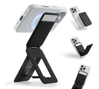MOFT MOVAS - Treppiede per smartphone, ultra sottile e portatile, pieghevole, in pelle vegana, per Magsafe, 3 in 1, con supporto magnetico per carte di credito, mini selfie stick, nero profondo