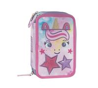 MOFU MOFU - Astuccio Scuola Ufficiale Mofu Mofu, Astuccio 3 Scomparti Bambina e Bambino con Set Cancelleria, Penne Cancellabili blu e rossa, e Pratica Chiusura a Zip, 20x13Hx7 cm, Lilla