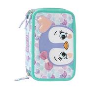 MOFU MOFU - Astuccio Scuola Ufficiale Mofu Mofu, Astuccio 3 Scomparti Bambina e Bambino con Set Cancelleria, Penne Cancellabili blu e rossa, e Pratica Chiusura a Zip, 20x13Hx7 cm, Pinguino