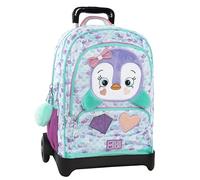 MOFU MOFU - Zaino Scuola Trolley Mofu Mofu, Maniglia Regolabile, Trolley Staccabile, Spallacci Imbottiti e Regolabili, 2 Scomparti Principali, Tasca Frontale, Chiusure A Zip, 34x52Hx22 cm, Pinguino