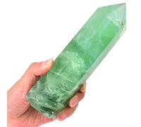 MOGEMT Grande asta di obelisco verde naturale in fluorite verde con 6 punti sfaccettati, chakra Reiki, terapia meditativa, 0,7-0,9 kg
