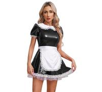 Moggemol Abito Latex Per Signorina Vestito Da Camerera In Lattice Abito Da Domestica Lucido Uniforme Domestica Francese Costume Per Carnevale Pigiama Festa
