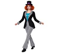 Moggemol Donna Tuta Circo Costume Di Direttore Di Per Halloween Paillettes | Pantaloni Ventaglio Con Vita Alta,Design Frac Falso,Decorazione Quadretti Colletto E Maniche,Giacca Lunghe Corpo,Gambe Intere